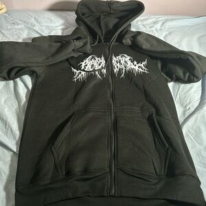 Black Zip-Up Hoodie with White Graphic